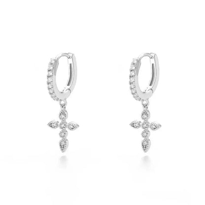 Gold Dainty Dangle Hoop Earrings for Women 14K Gold Plated Delicate Cross Dangle Earrings - JettsJewelers