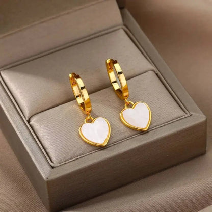 Gold Dainty Dangle Hoop Earrings for Women 14K Gold Plated Delicate Heart Dangle Earrings - JettsJewelers