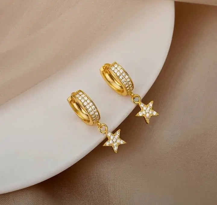 Gold Dainty Dangle Hoop Earrings for Women 14K Gold Plated Delicate Star Dangle Earrings - JettsJewelers