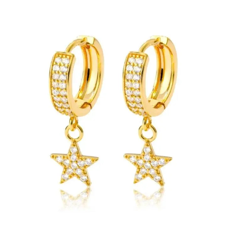 Gold Dainty Dangle Hoop Earrings for Women 14K Gold Plated Delicate Star Dangle Earrings - JettsJewelers