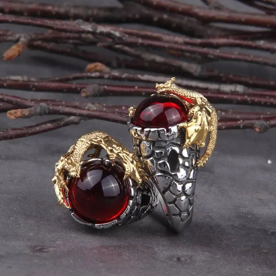 Gold Dragon Ring Shiny Inlay Red Crystal Rhinestone Ring Uniquely Stylish 3D Dragon Shape Band Rings Gothic Hip Hop Punk Party Jewelry - JettsJewelers