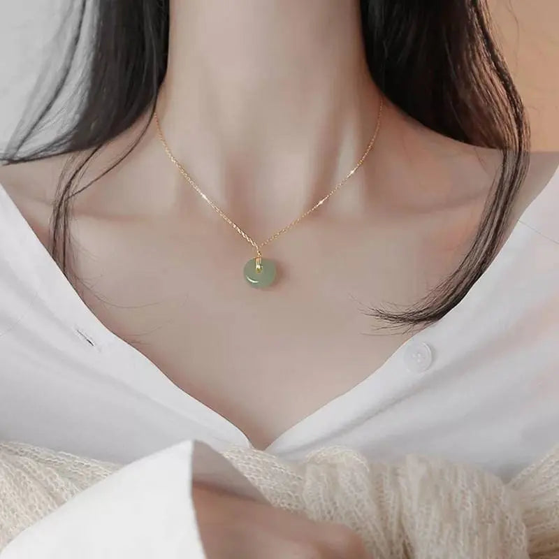 Gold Filled Hetian Jade Pendant Safe Buckle Necklace for Women, Natural Jade Pendant, Adjustable Necklace, Anniversary Gift, Gift for Mother - JettsJewelers