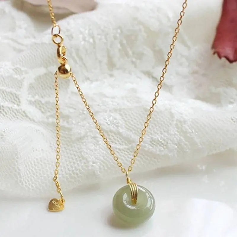 Gold Filled Hetian Jade Pendant Safe Buckle Necklace for Women, Natural Jade Pendant, Adjustable Necklace, Anniversary Gift, Gift for Mother - JettsJewelers