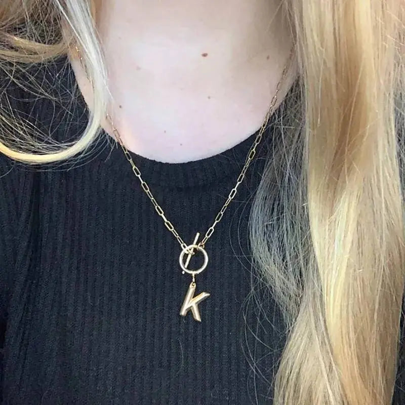 Gold Initial A-Z Letter Necklaces 18K Gold Plated 20 Capital Letter Necklaces Chunky Paperclip Chain Necklace for Girl Pendant Necklaces - JettsJewelers