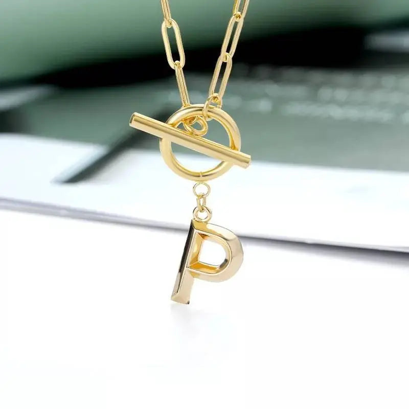 Gold Initial A-Z Letter Necklaces 18K Gold Plated 20 Capital Letter Necklaces Chunky Paperclip Chain Necklace for Girl Pendant Necklaces - JettsJewelers