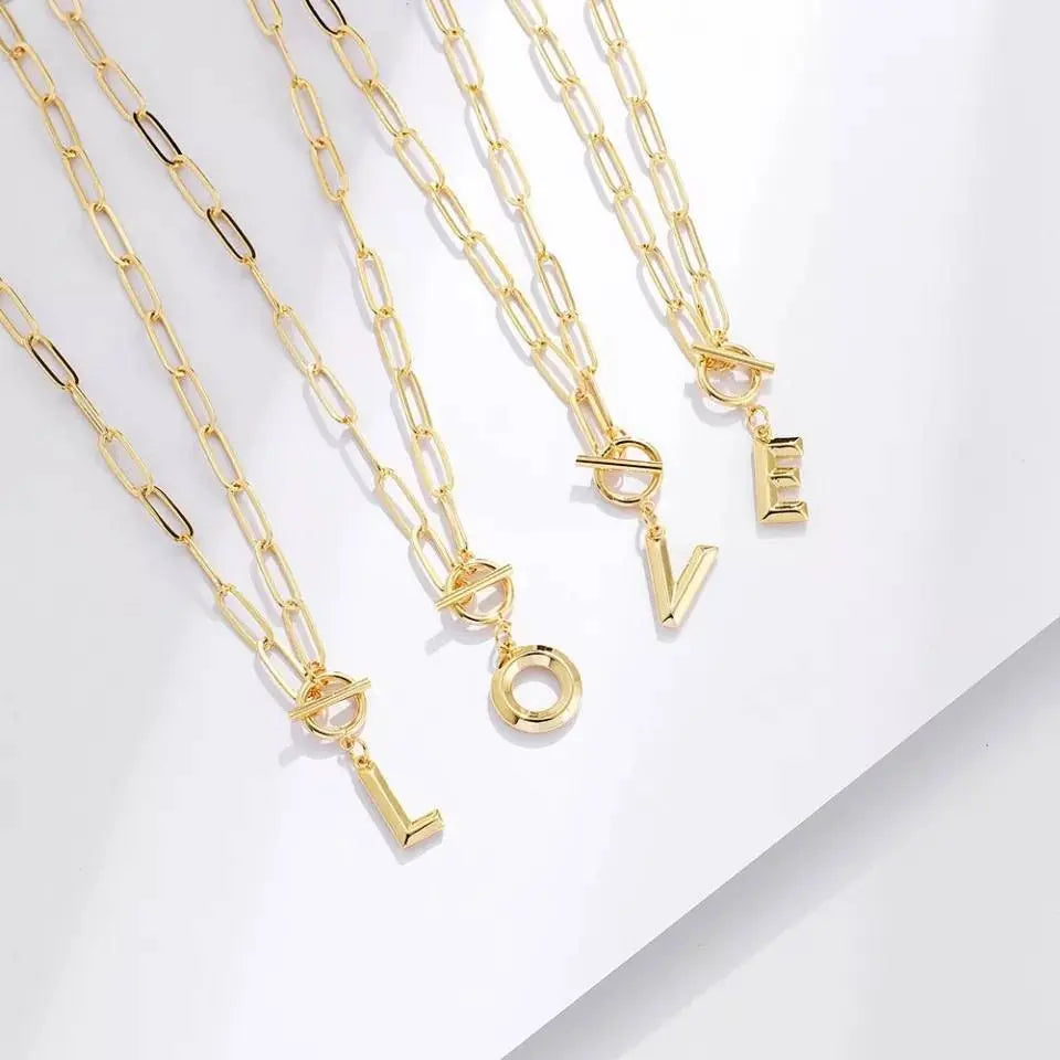 Gold Initial A-Z Letter Necklaces 18K Gold Plated 20 Capital Letter Necklaces Chunky Paperclip Chain Necklace for Girl Pendant Necklaces - JettsJewelers