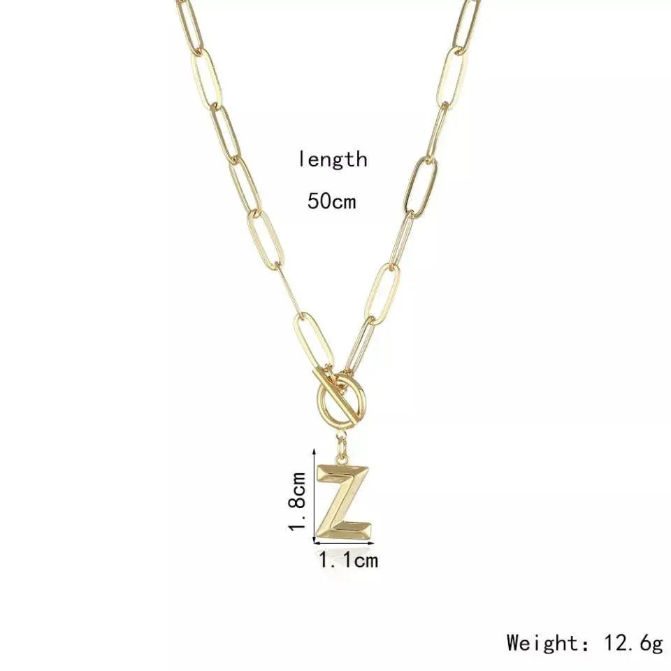 Gold Initial A-Z Letter Necklaces 18K Gold Plated 20 Capital Letter Necklaces Chunky Paperclip Chain Necklace for Girl Pendant Necklaces - JettsJewelers