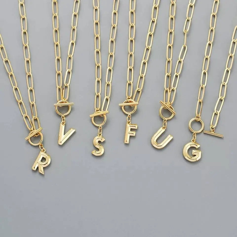 Gold Initial A-Z Letter Necklaces 18K Gold Plated 20 Capital Letter Necklaces Chunky Paperclip Chain Necklace for Girl Pendant Necklaces - JettsJewelers