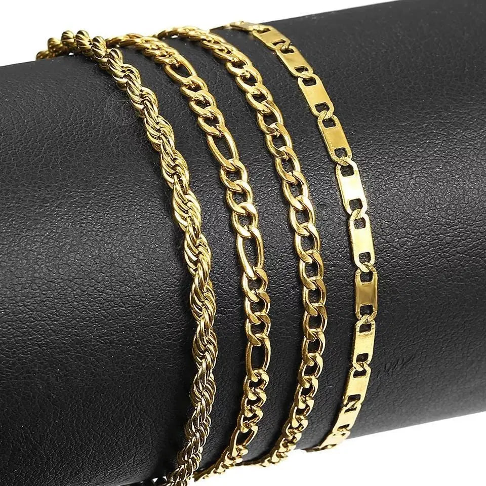 Gold Plated Chain Anklet for Women Unisex Stainless Steel Rope Figaro Curb Link Leg Chain Bracelets Summer Jewelry 10inch - JettsJewelers