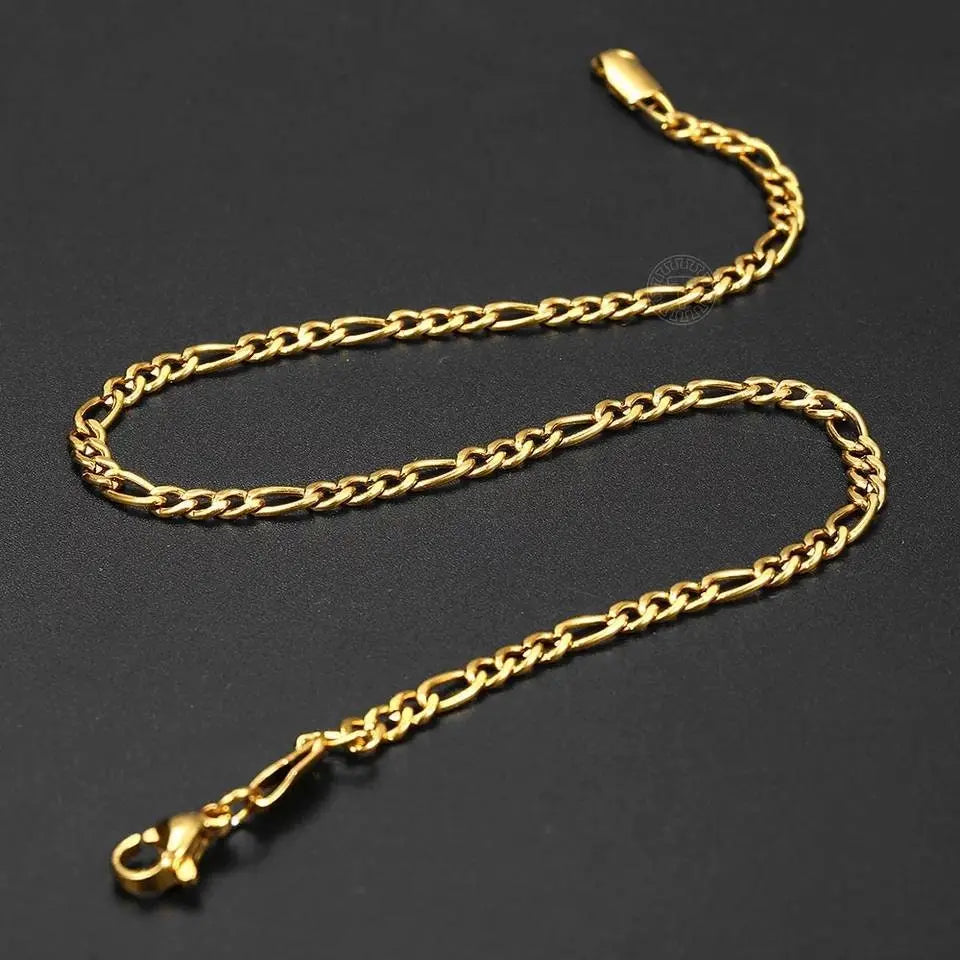 Gold Plated Chain Anklet for Women Unisex Stainless Steel Rope Figaro Curb Link Leg Chain Bracelets Summer Jewelry 10inch - JettsJewelers