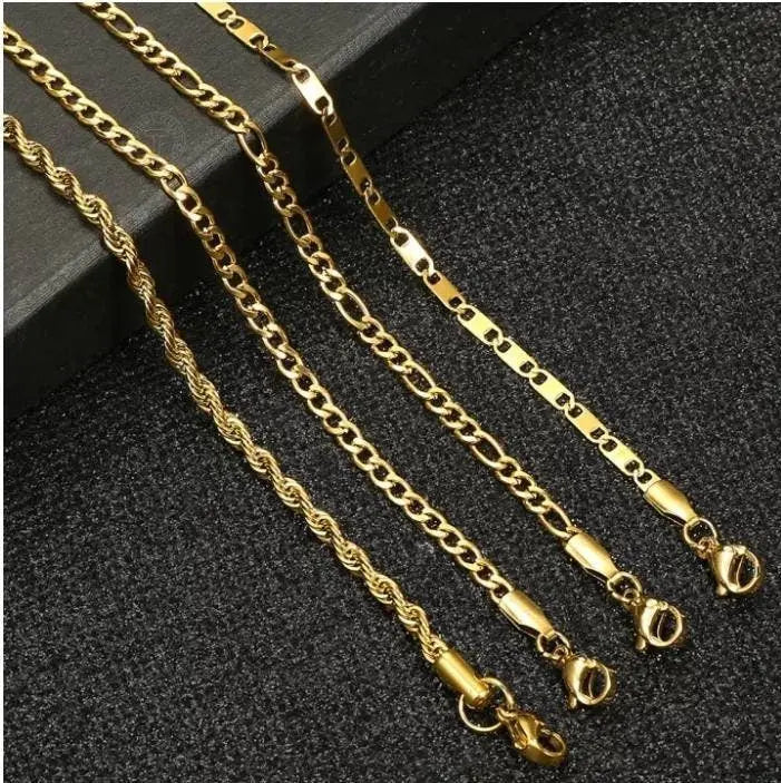 Gold Plated Chain Anklet for Women Unisex Stainless Steel Rope Figaro Curb Link Leg Chain Bracelets Summer Jewelry 10inch - JettsJewelers