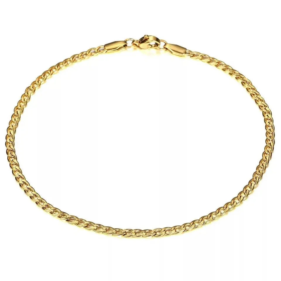 Gold Plated Chain Anklet for Women Unisex Stainless Steel Rope Figaro Curb Link Leg Chain Bracelets Summer Jewelry 10inch - JettsJewelers