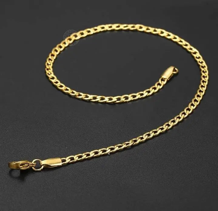 Gold Plated Chain Anklet for Women Unisex Stainless Steel Rope Figaro Curb Link Leg Chain Bracelets Summer Jewelry 10inch - JettsJewelers