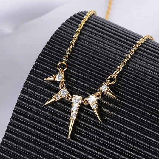 Gold Plated Vintage Tribal Crystal Necklace Pendant Stainless Steel Cubic Zirconia Horns Necklace JettsJewelers