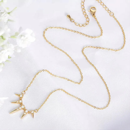 Gold Plated Vintage Tribal Crystal Necklace Pendant Stainless Steel Cubic Zirconia Horns Necklace JettsJewelers