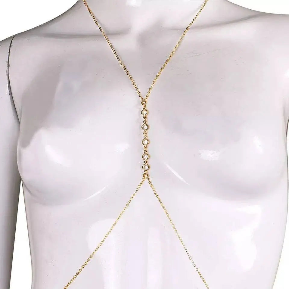 Gold Simple Metal Chain Chest Harness Chain for Women Bohemian Tassels Shoulder Chain Necklace Jewelry for Party Wedding Summer Beach JettsJewelers