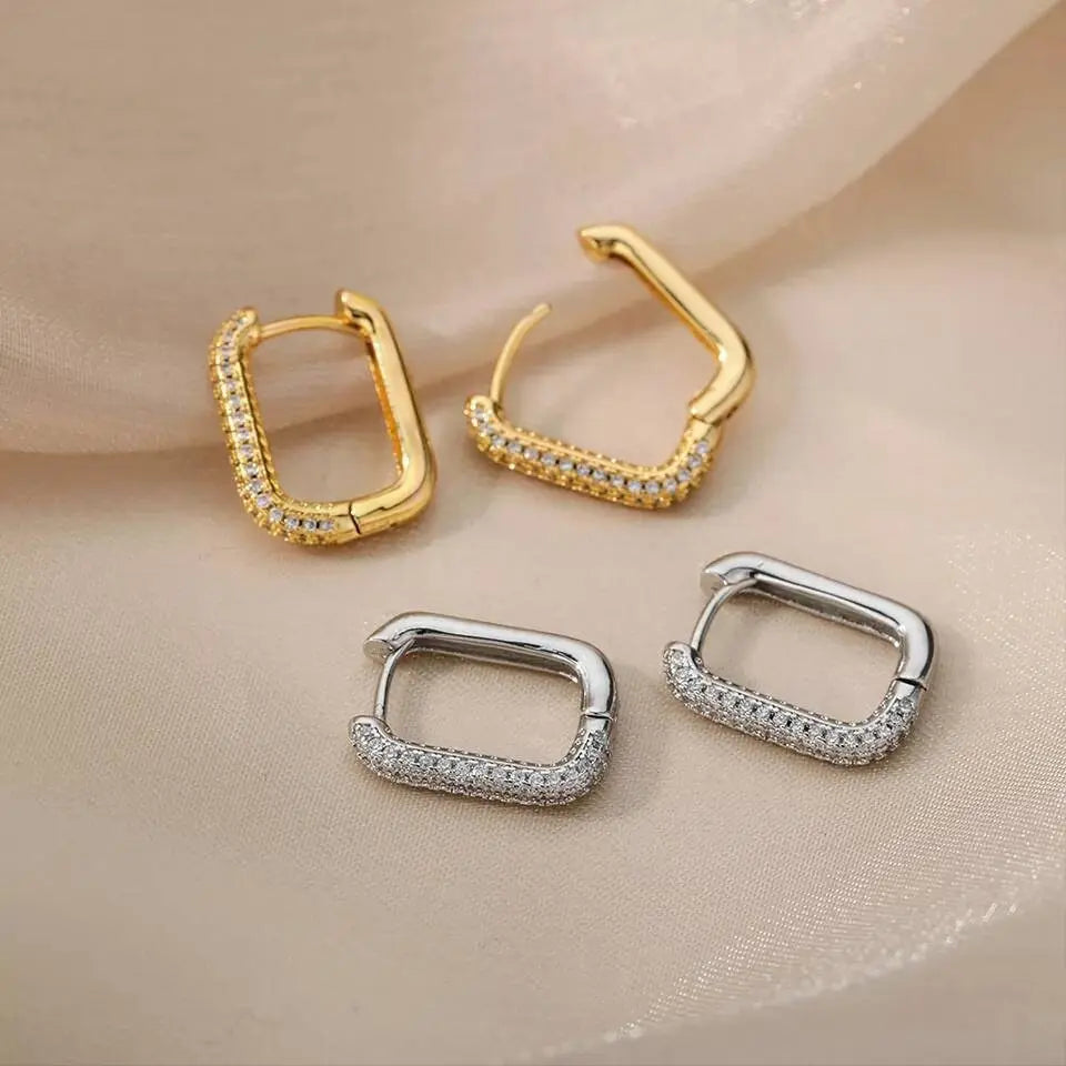 Gold and Silver Plated Minimalist Square Hoop Cubic Zirconia Earrings JettsJewelers