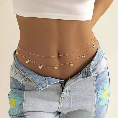 Gold or Silver Sexy Butterfly Fringe Multi-layered Aesthetic Belly Chain Waist Body Chain JettsJewelers