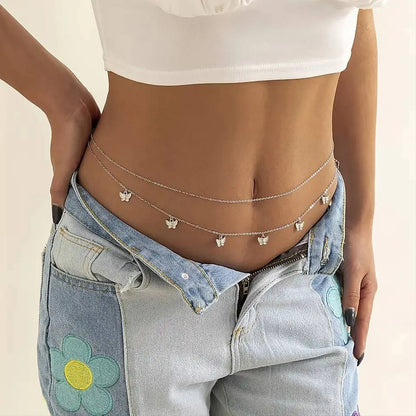 Gold or Silver Sexy Butterfly Fringe Multi-layered Aesthetic Belly Chain Waist Body Chain JettsJewelers