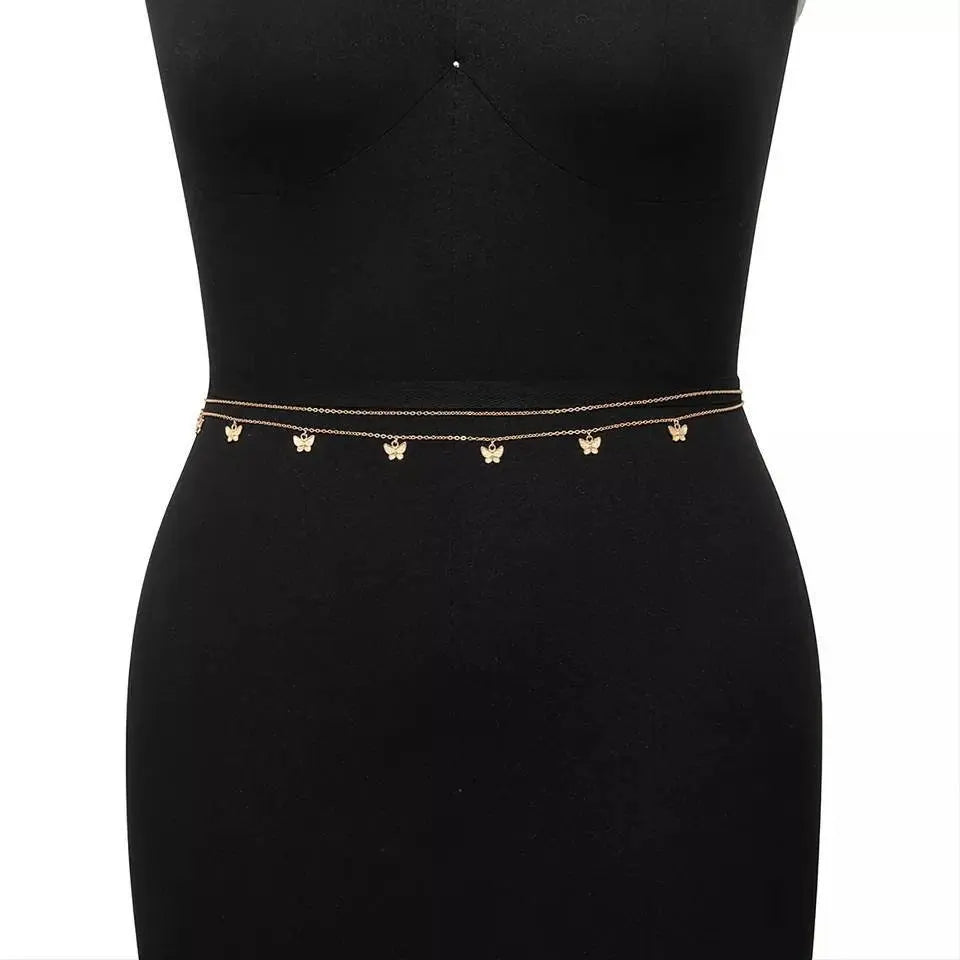 Gold or Silver Sexy Butterfly Fringe Multi-layered Aesthetic Belly Chain Waist Body Chain JettsJewelers