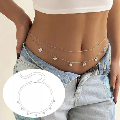 Gold or Silver Sexy Butterfly Fringe Multi-layered Aesthetic Belly Chain Waist Body Chain JettsJewelers
