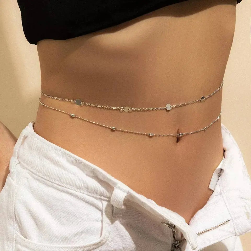 Gold or Silver Sexy Multi-layered Small Chips Aesthetic Belly Chain Waist Body Chain JettsJewelers