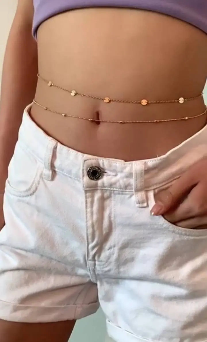 Gold or Silver Sexy Multi-layered Small Chips Aesthetic Belly Chain Waist Body Chain JettsJewelers