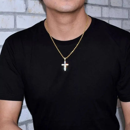 Gold&Silver Plated Solid 14k Iced out Cubic Zirconia Cross Pendant Necklace - JettsJewelers