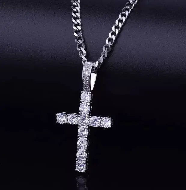 Gold&Silver Plated Solid 14k Iced out Cubic Zirconia Cross Pendant Necklace - JettsJewelers