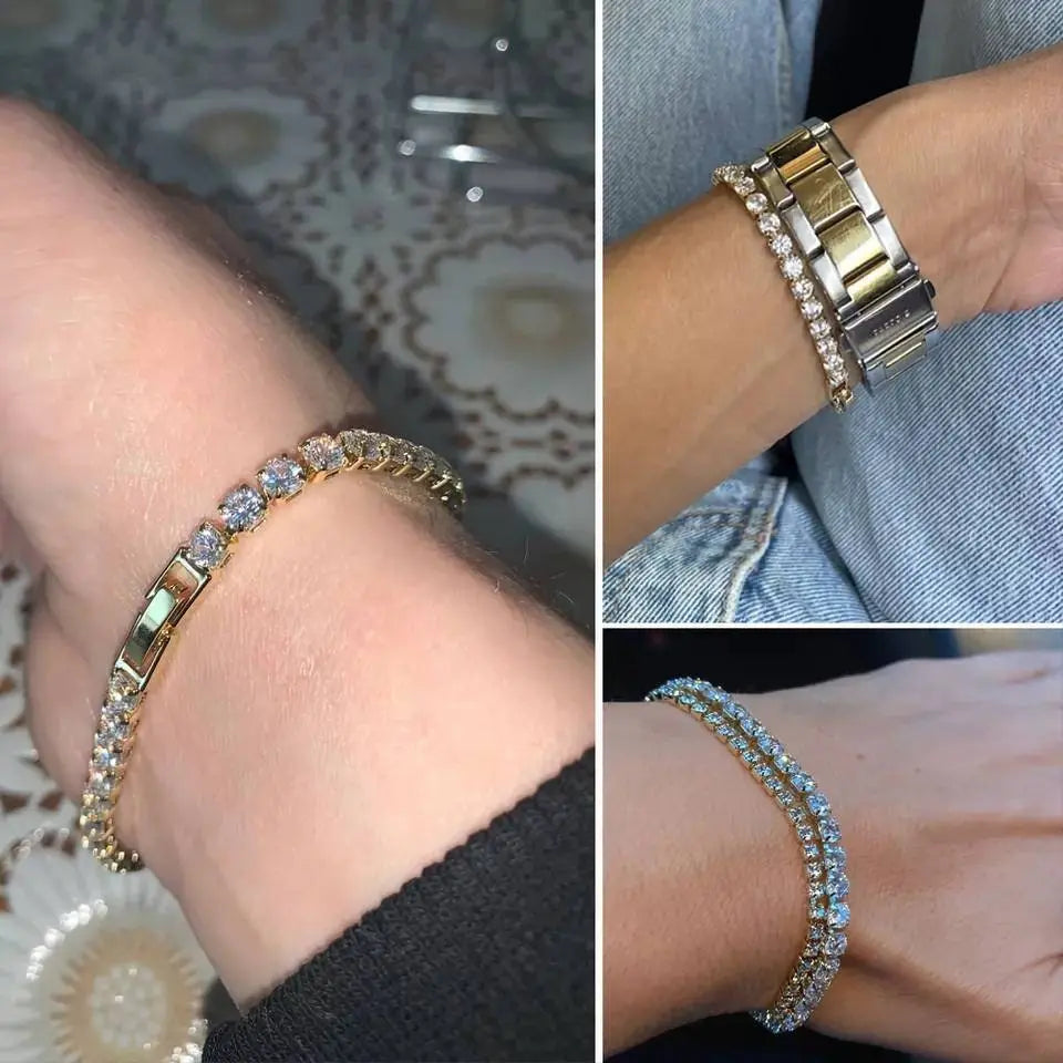 Gold,Silver, Bracelets for Men and Women 18K Yellow Gold Plated 3mm, 4mm, 5mm Round AAA Cubic Zirconia Classic Tennis Bracelet Size 7-8 Inch JettsJewelers