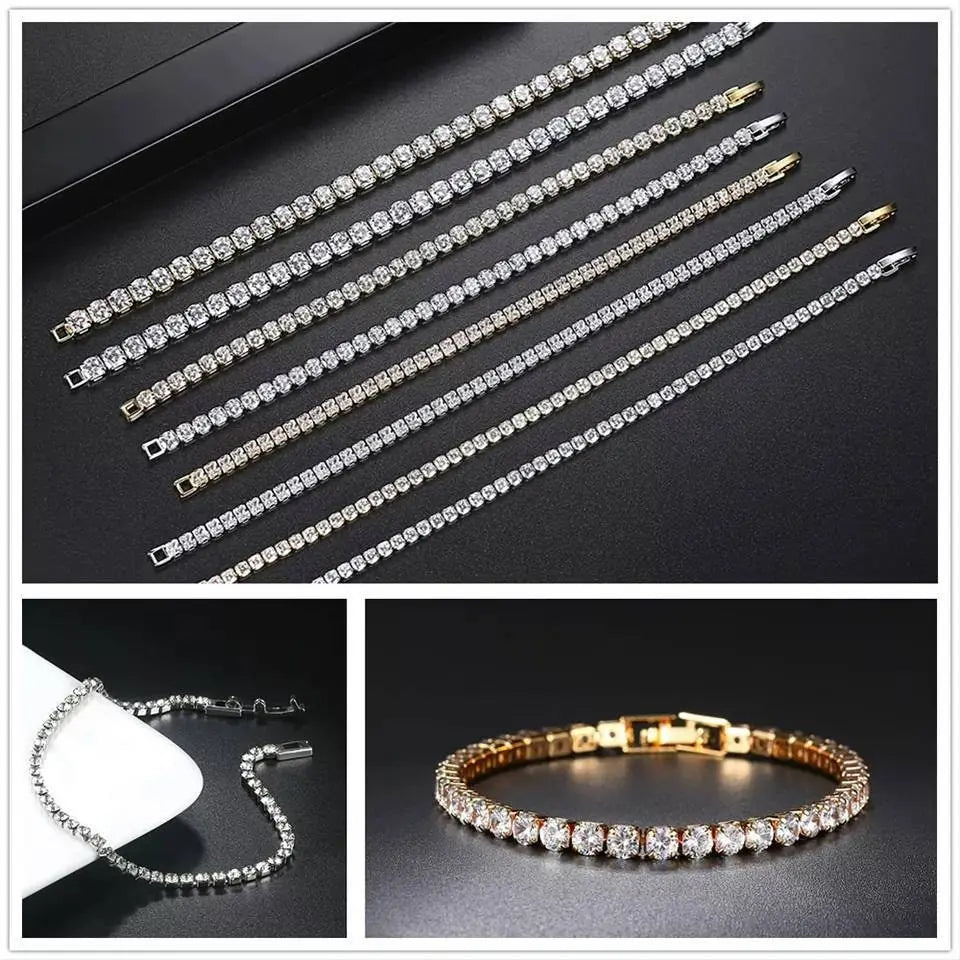 Gold,Silver, Bracelets for Men and Women 18K Yellow Gold Plated 3mm, 4mm, 5mm Round AAA Cubic Zirconia Classic Tennis Bracelet Size 7-8 Inch JettsJewelers