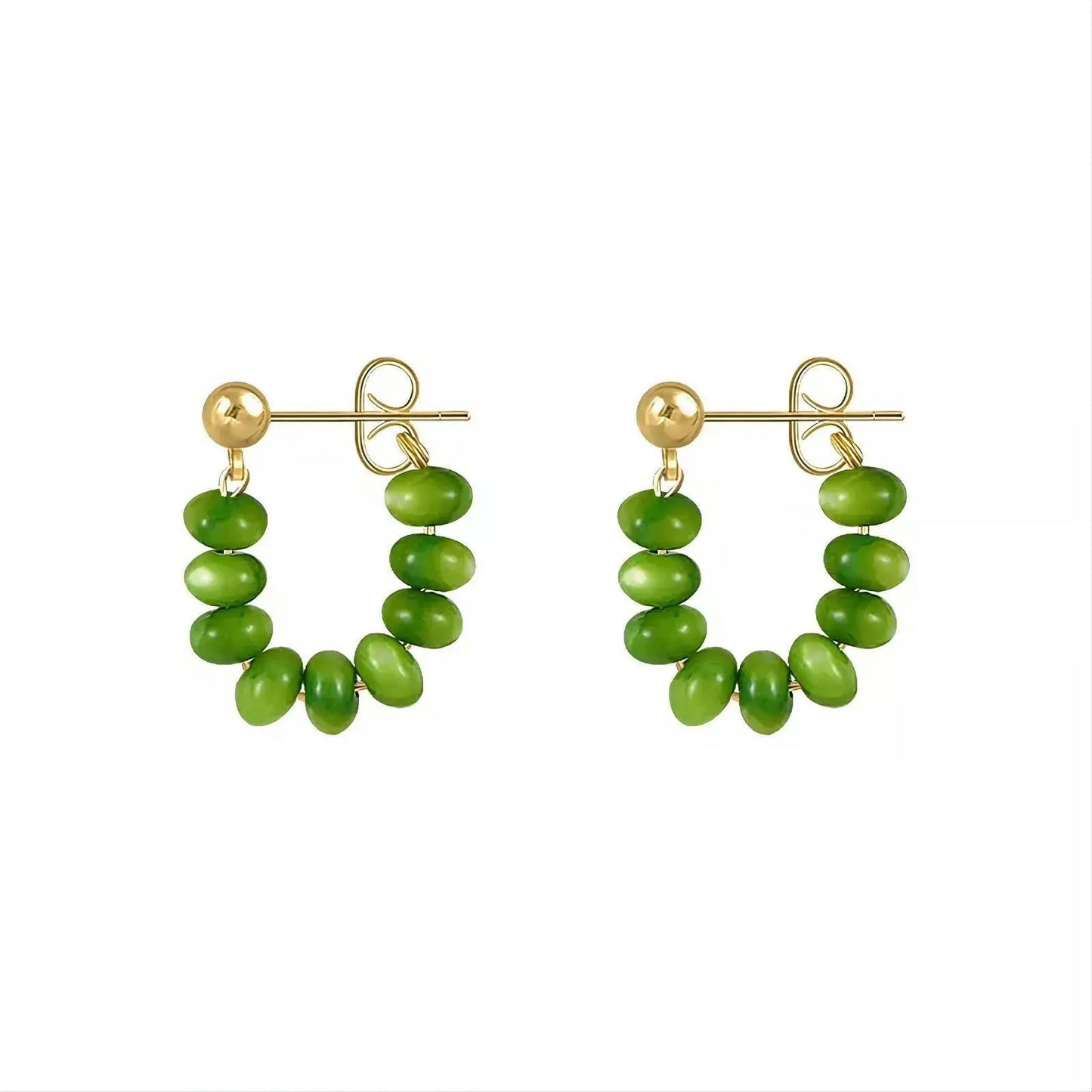 Green Opals Beads String Gold Earrings JettsJewelers