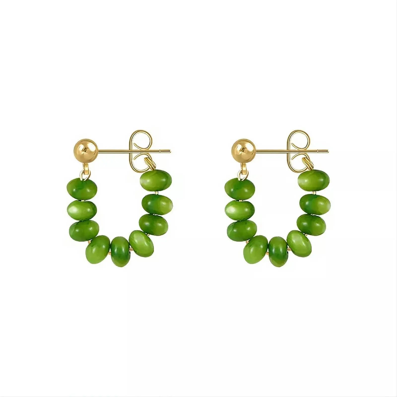 Green Opals Beads String Gold Earrings JettsJewelers