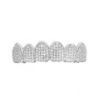 Grillz Teeth Caps Gold Color Plated Luxury Micro Pave CZ Stones Top & Bottom Teeth Grills Set - JettsJewelers