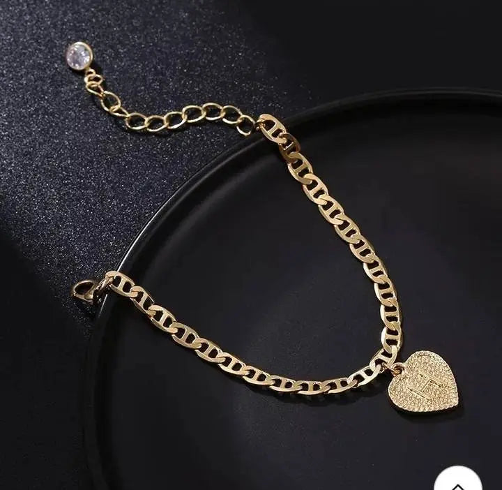 Heart Ankle Bracelets for Women, 14K Gold Plated Dainty Layered Figaro Chain CZ Initial Anklets Set Summer Jewelry Gifts for Women Teen - JettsJewelers