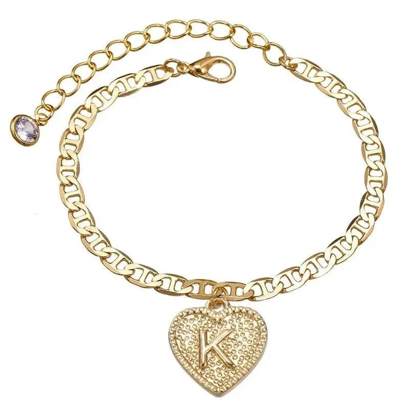 Heart Ankle Bracelets for Women, 14K Gold Plated Dainty Layered Figaro Chain CZ Initial Anklets Set Summer Jewelry Gifts for Women Teen - JettsJewelers