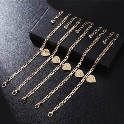 Heart Ankle Bracelets for Women, 14K Gold Plated Dainty Layered Figaro Chain CZ Initial Anklets Set Summer Jewelry Gifts for Women Teen - JettsJewelers
