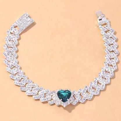 Heart Miami Cuban Rhinestones Anklet Foot Jewelry for Women Beach Barefoot Chain Bracelet On the Leg Accessories Gift JettsJewelers