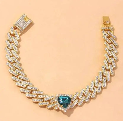Heart Miami Cuban Rhinestones Anklet Foot Jewelry for Women Beach Barefoot Chain Bracelet On the Leg Accessories Gift JettsJewelers