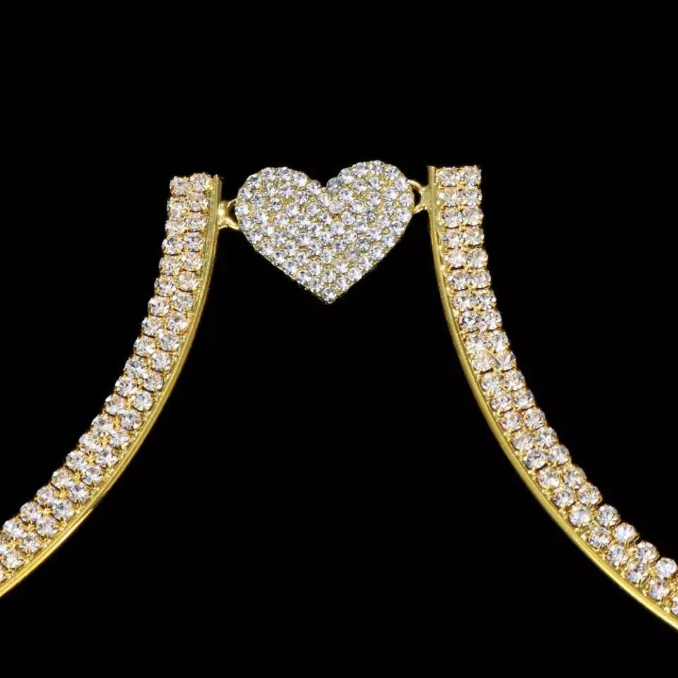 Silver Rhinestone Chest Bracket Chain Trendy Crystal Heart Harness Chest  Bra Chain Sexy Bikini Heart Waist Body Jewelry for Women (Heart)