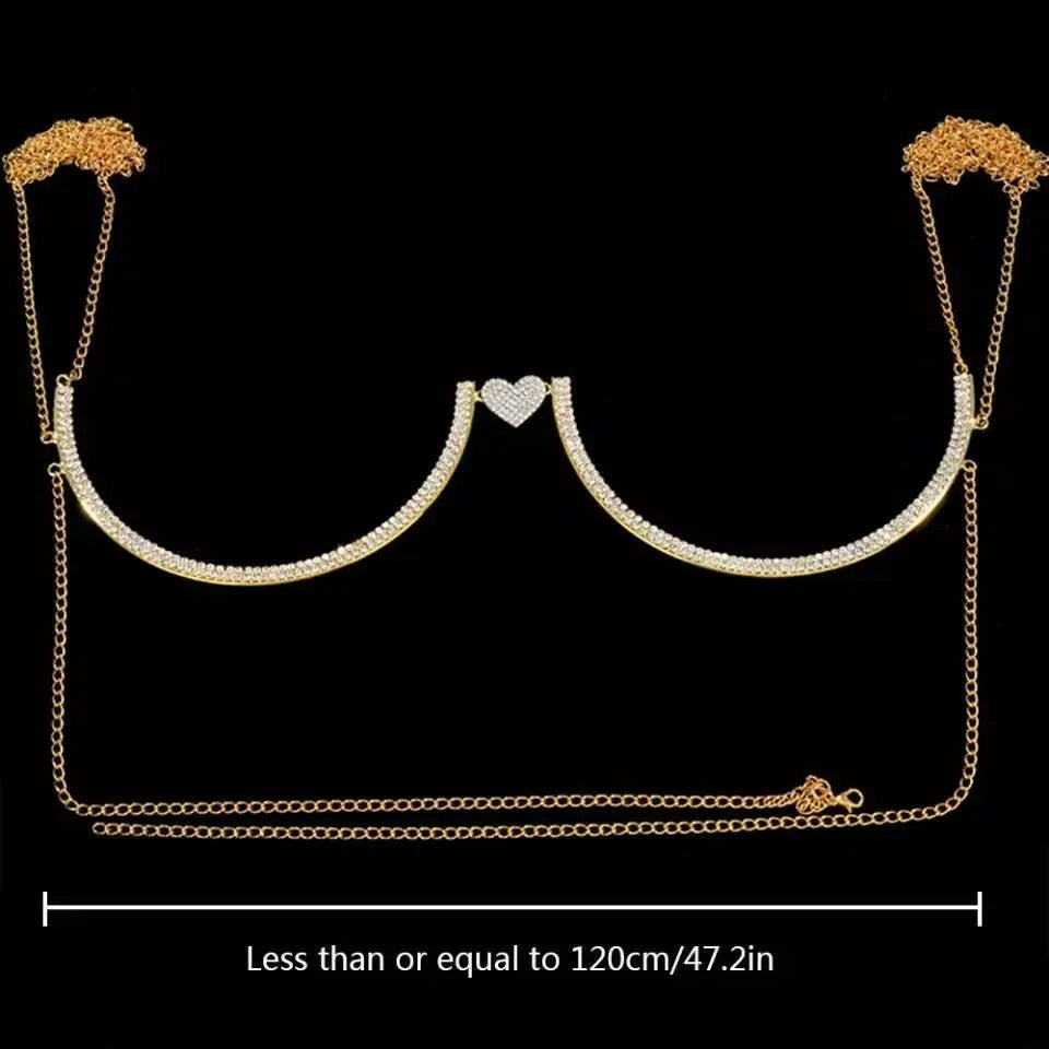 Sexy Bra Chains Crystal Waist Chain Rhinestone Body Chain Bikini Top Bra  Chain Gold Body Jewelry Compatible With Women Girls