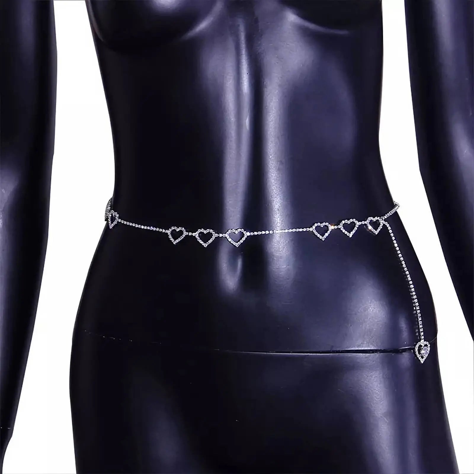 Hearts Waist Chain Rhinestone Belly Chains Belt Summer Beach Costume Crystal Body Jewelry for Women and Girls Silver Gold JettsJewelers