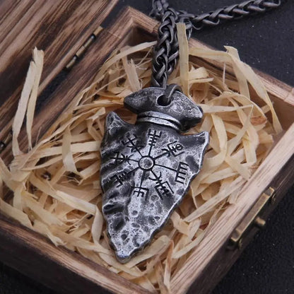 Helm of Awe and Viking Vegvisir Iron Color Viking Spear Head Necklace JettsJewelers