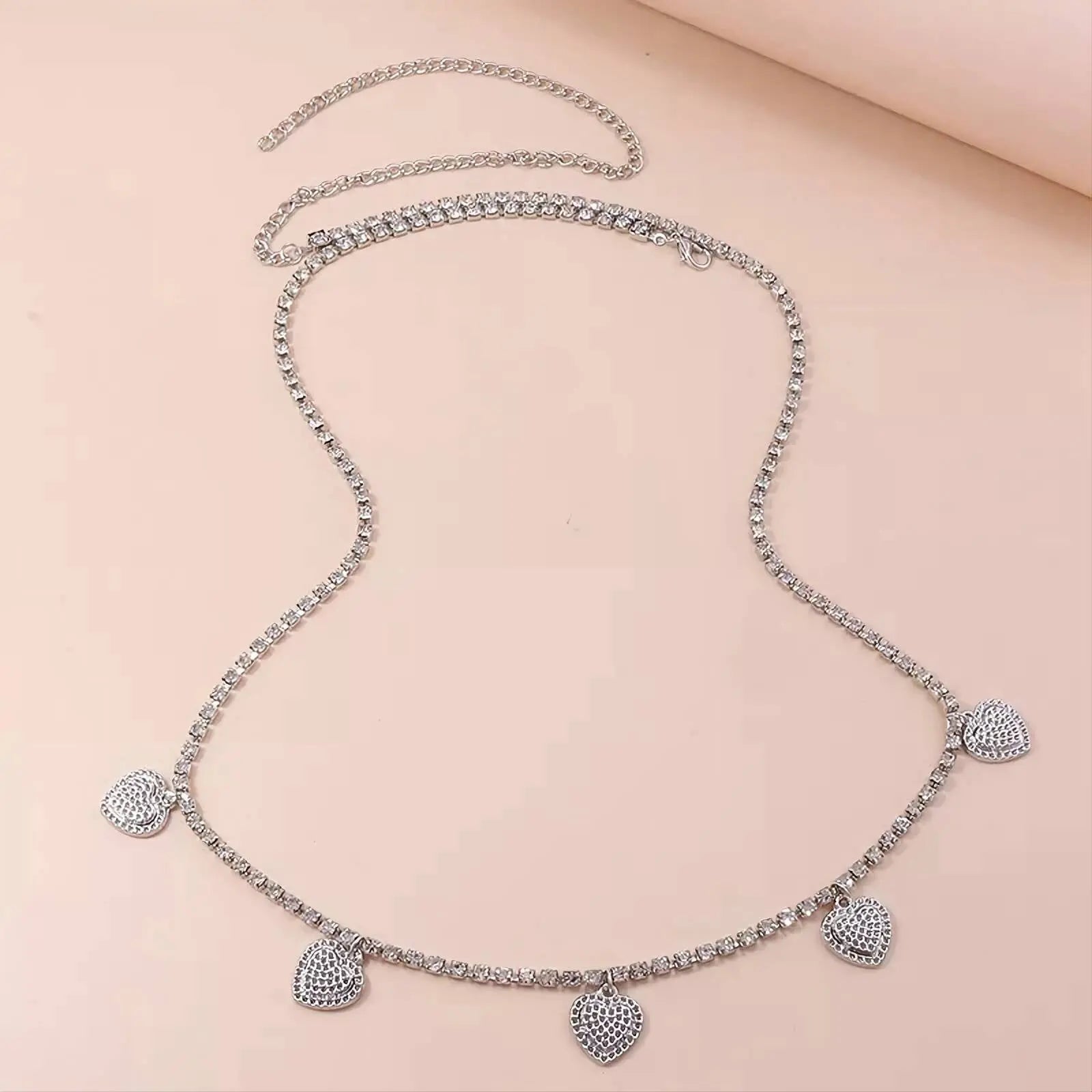 Hollow Hearts Waist Chain Rhinestone Belly Chains Belt Summer Beach Costume Crystal Body Jewelry for Women and Girls Silver JettsJewelers