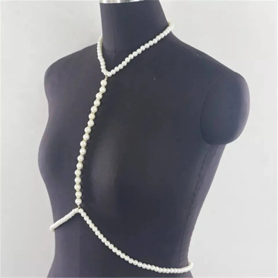 Imitation Pearl Chest Body Chain Jewelry for Women Teen Girls Handmade Pearl Tassel Bra JettsJewelers