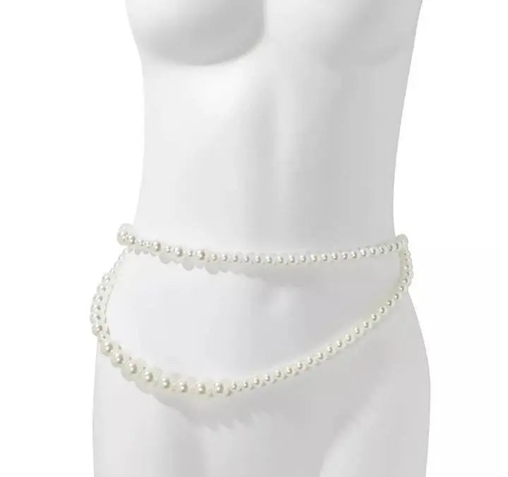 Imitation Pearl Chest Body Chain Jewelry for Women Teen Girls Handmade Pearl Tassel Bra Waist Set JettsJewelers