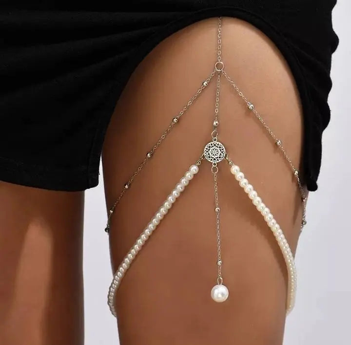 Imitation Pearl Leg Chain for Women Thigh Chain For Girls Gold Snake Pendant Boho Body Chain for Beach Summer Holiday JettsJewelers