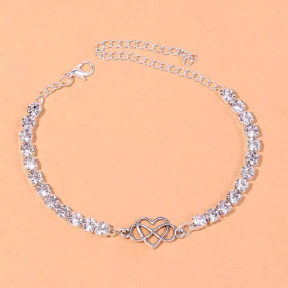 Infinity Heart Rhinestones Anklet Foot Jewelry for Women Beach Barefoot Chain Bracelet On the Leg Accessories Gift - JettsJewelers