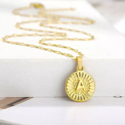 Initial 18k Gold Coin Necklace, Coin Letter Necklace, Monogram Necklace, Initial Circle Necklace For Women Men Gold Pendant Alphabet Charm JettsJewelers