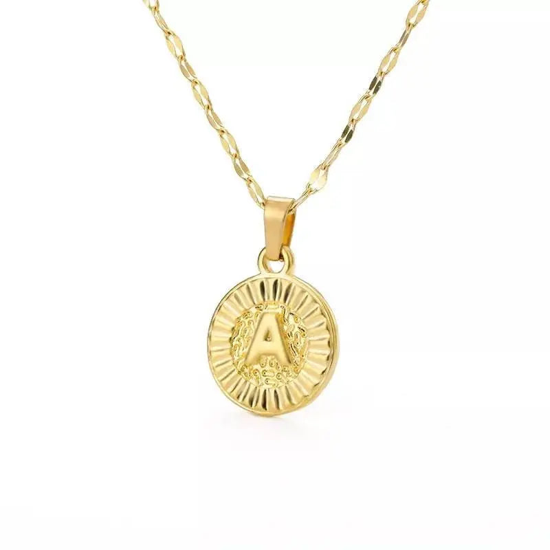 Initial 18k Gold Coin Necklace, Coin Letter Necklace, Monogram Necklace, Initial Circle Necklace For Women Men Gold Pendant Alphabet Charm JettsJewelers